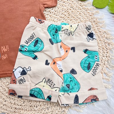  Conj. Camiseta AuAu e Bermuda Good Days Friends - Marrom